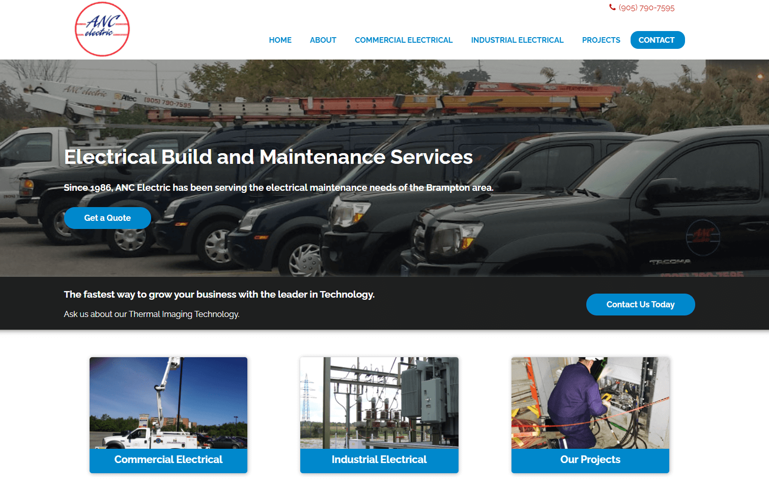 Screenshot of ANC Electric website home page hero