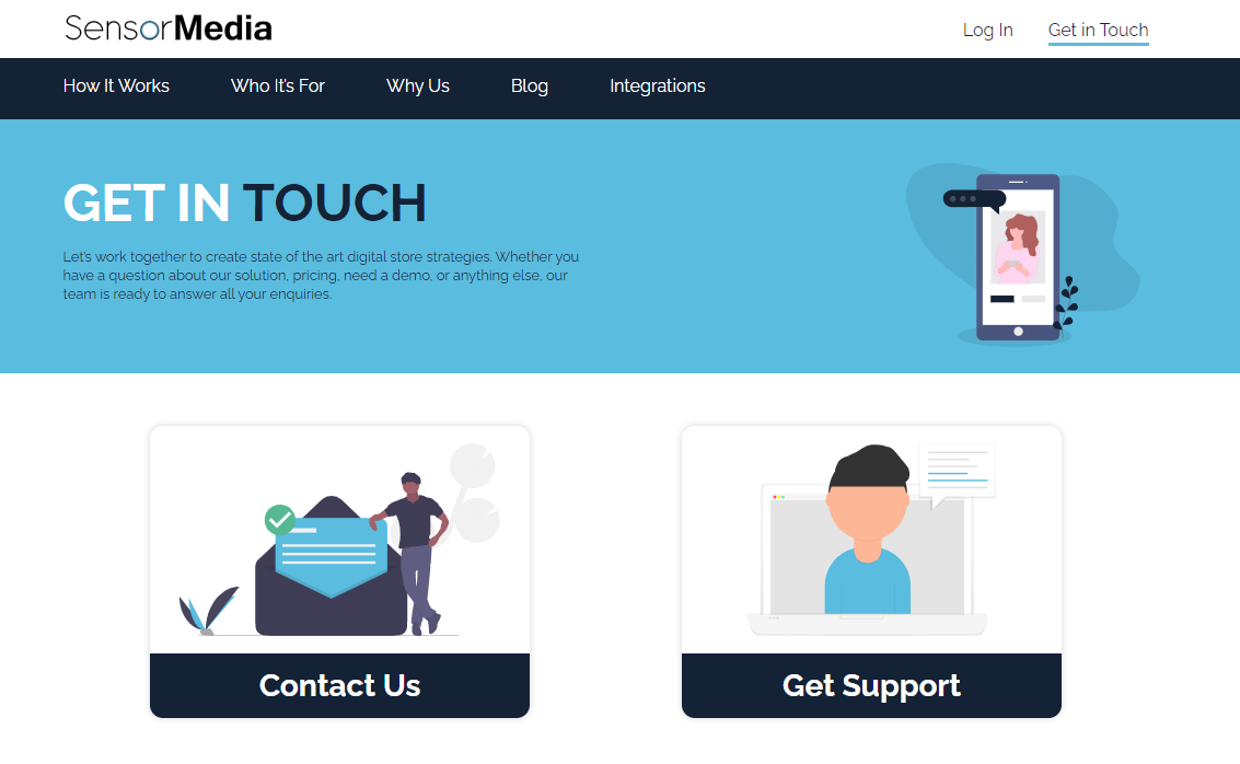 Screenshot of SensorMedia website contact page