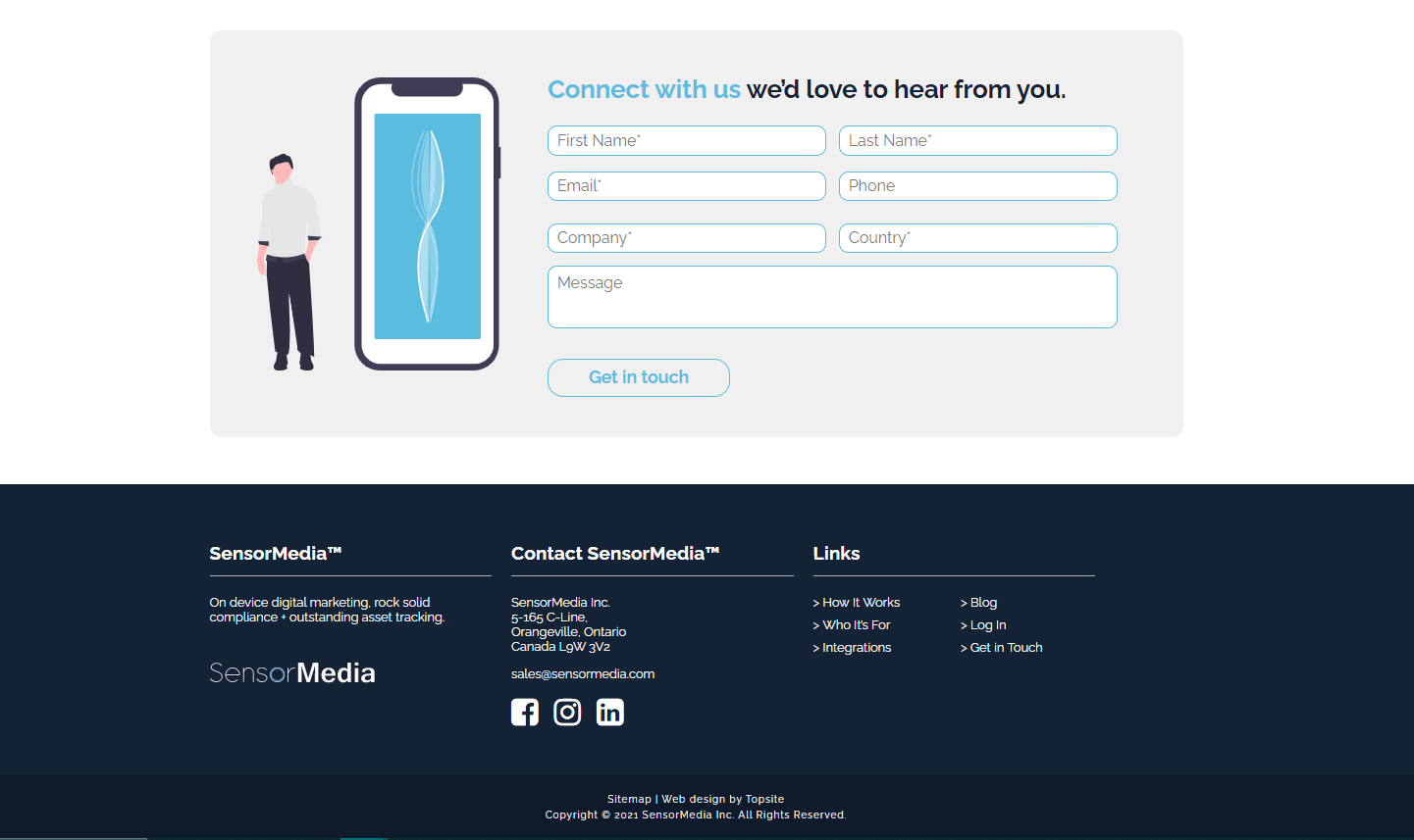 Screenshot of SensorMedia website footer