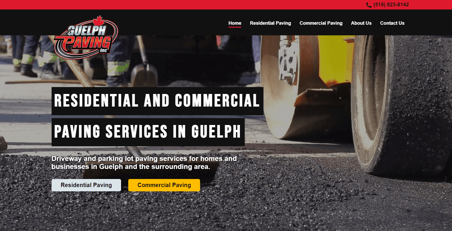 Screenshot of Guelph Paving website home page