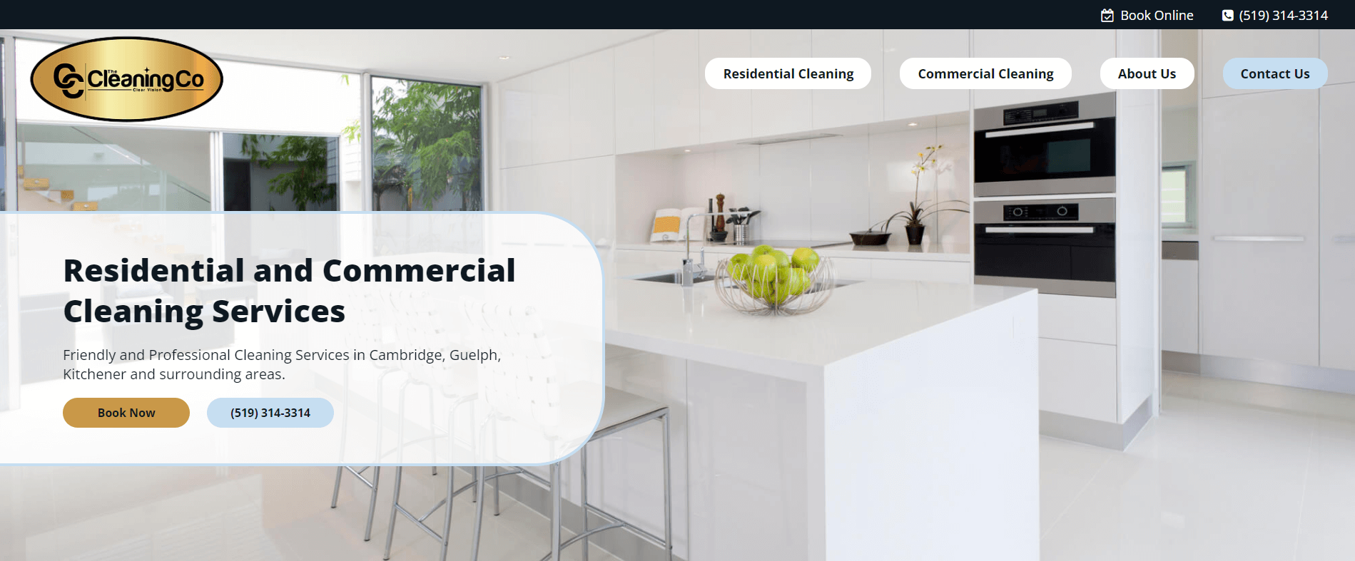 Screenshot of The Cleaning Co website home page