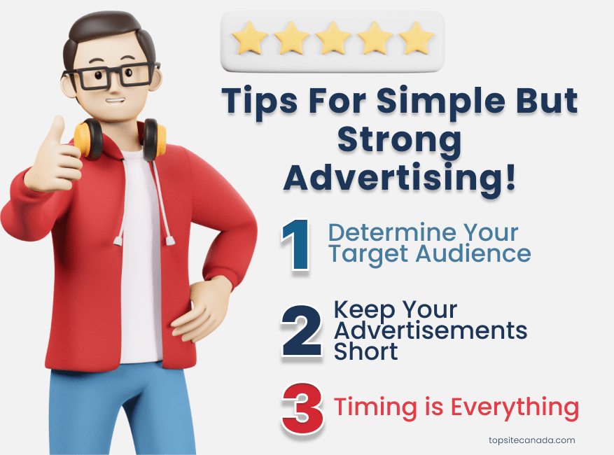 Photo displaying key tips for simple advertising. 