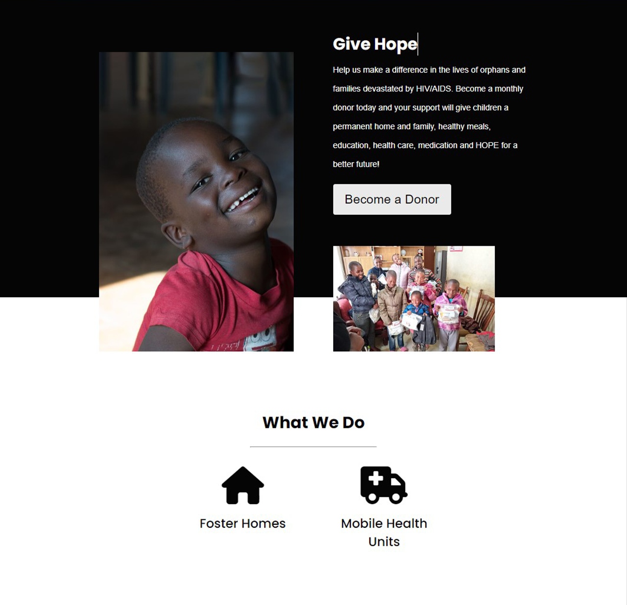 Screenshot of Bracelet of Hope website home page 2
