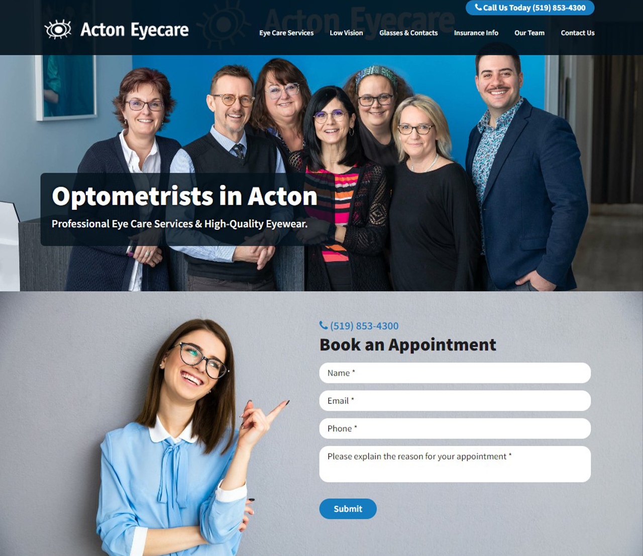 Screenshot of Acton Eye Care Home Hero