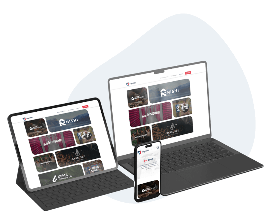 phone tablet and laptop displaying the Topsite website on their screens